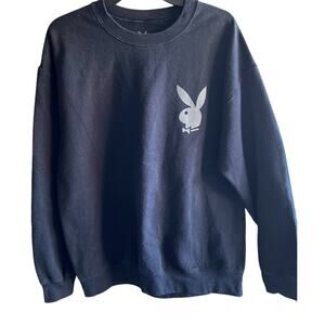 PLAYBOY bunny black silver pullover sweatshirt Y2K size large